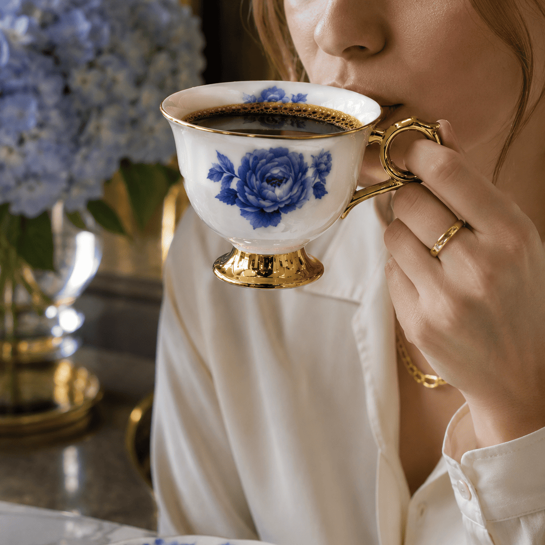 Bleu Royale - Juego de Tazas de Café de 6, 12 o 24 Piezas en Porcelana