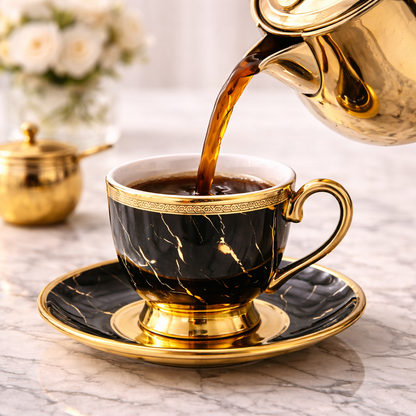 Juego de Tazas de Café en Porcelana Negra con Detalles Dorados | Kit Noir Prestige