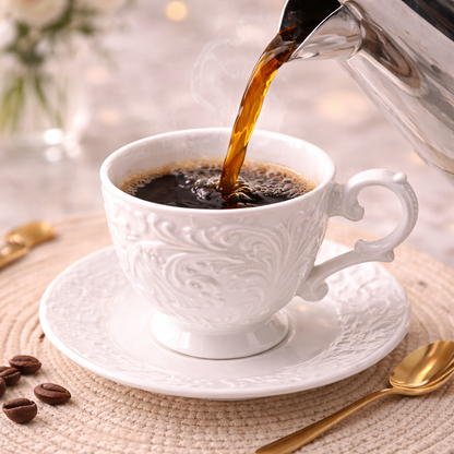 Juego de Tazas de Café en Porcelana Blanca con Relieve de Lujo | Kit Blanc Royal Cafeto