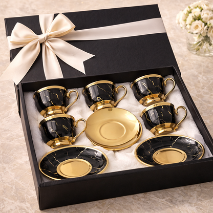Juego de Tazas de Café en Porcelana Negra con Detalles Dorados | Kit Noir Prestige