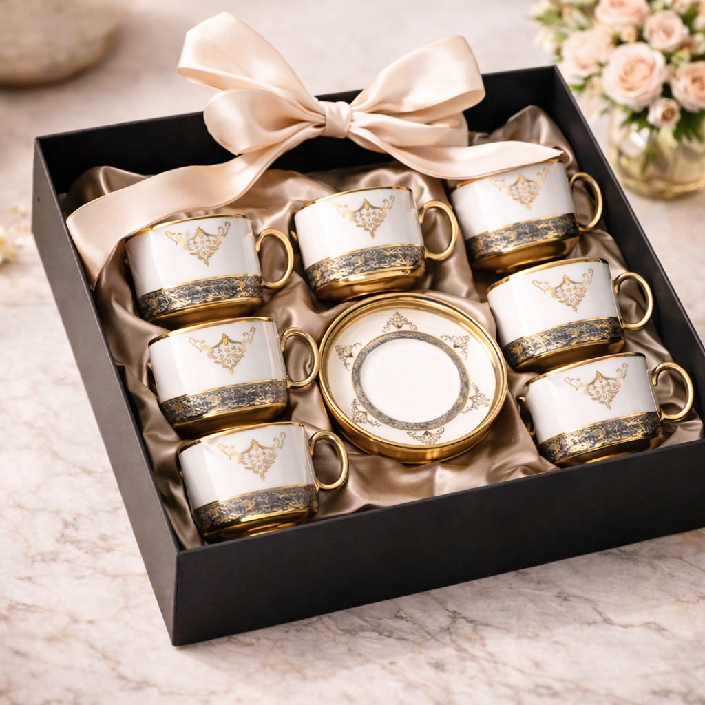 Jogo de Xícaras de Café 12 Peças em Porcelana com Detalhes Dourados | Kit Luxo Imperiale Gold