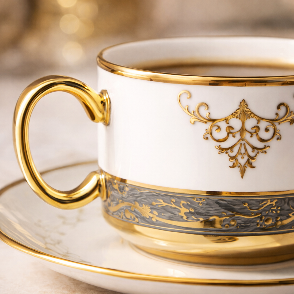 Jogo de Xícaras de Café 12 Peças em Porcelana com Detalhes Dourados | Kit Luxo Imperiale Gold