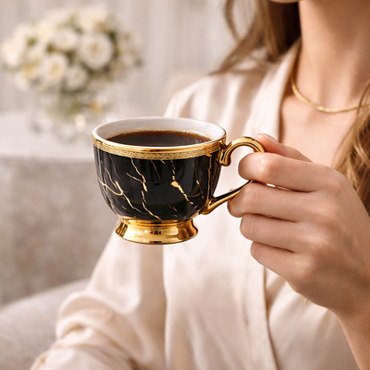 Juego de Tazas de Café en Porcelana Negra con Detalles Dorados | Kit Noir Prestige
